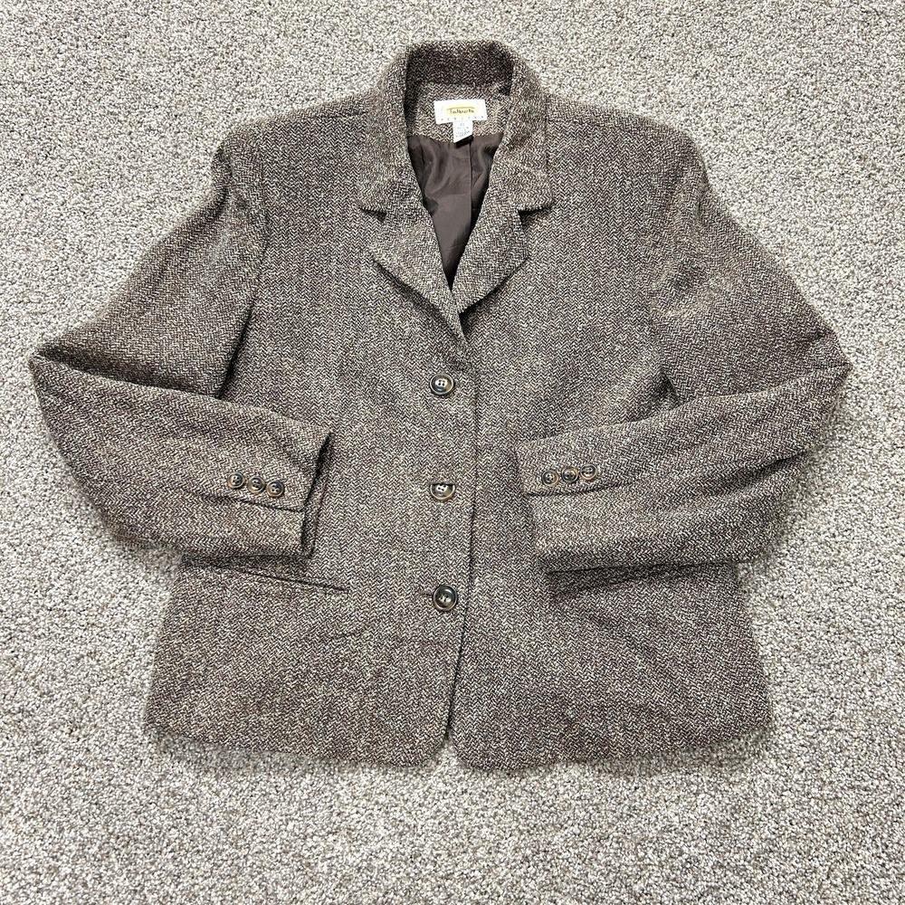 Vintage Talbots Blazer Jacket Womens 10P Petite Brown Wool Tweed Button USA
